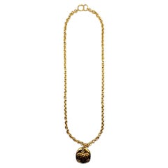 Chanel Spring 1994 Gold Quilt & CC Logo Pendant Necklace