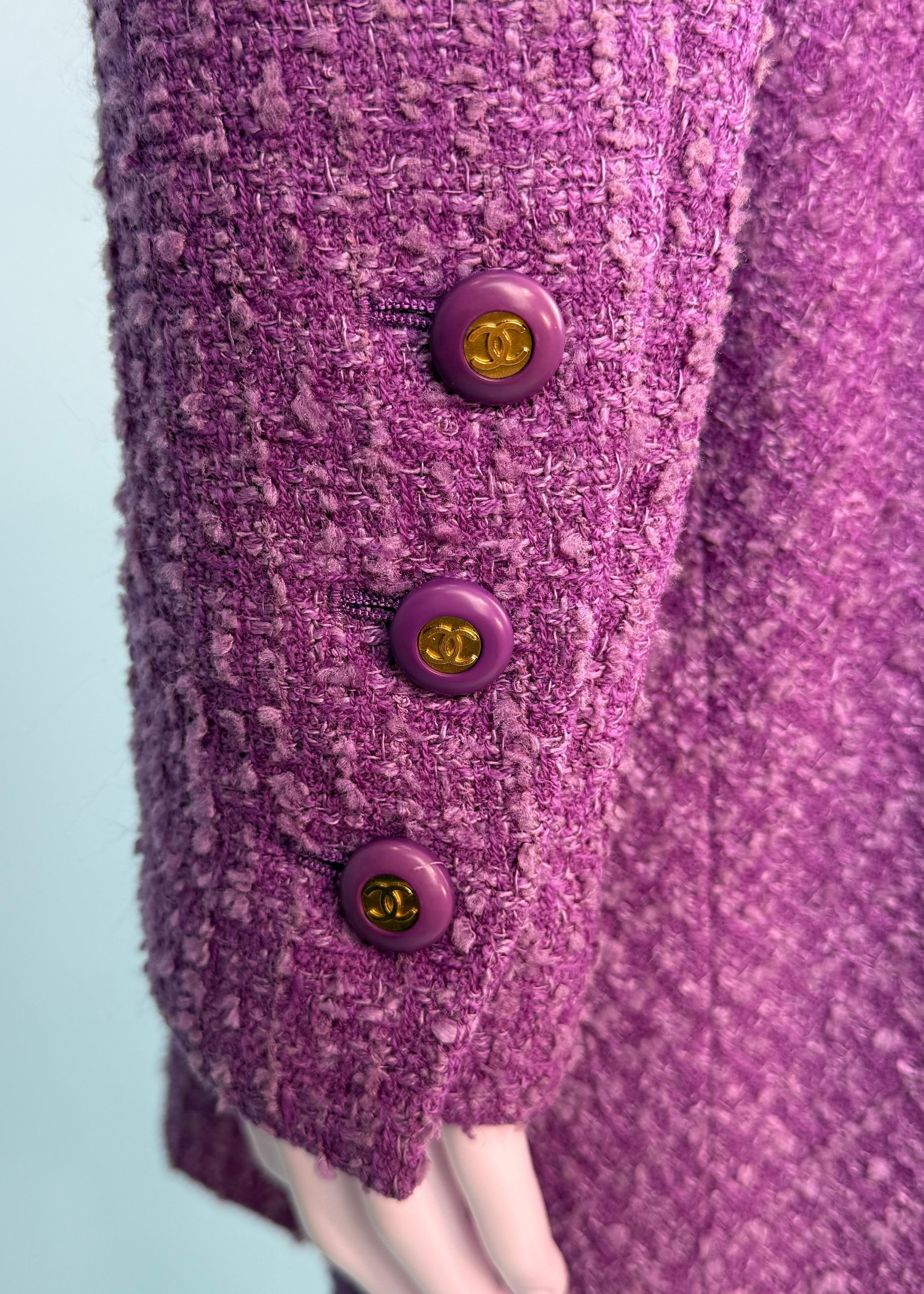Chanel Spring 1994 Runway Purple Boucle Jacket & Skirt Suit Set For Sale 1
