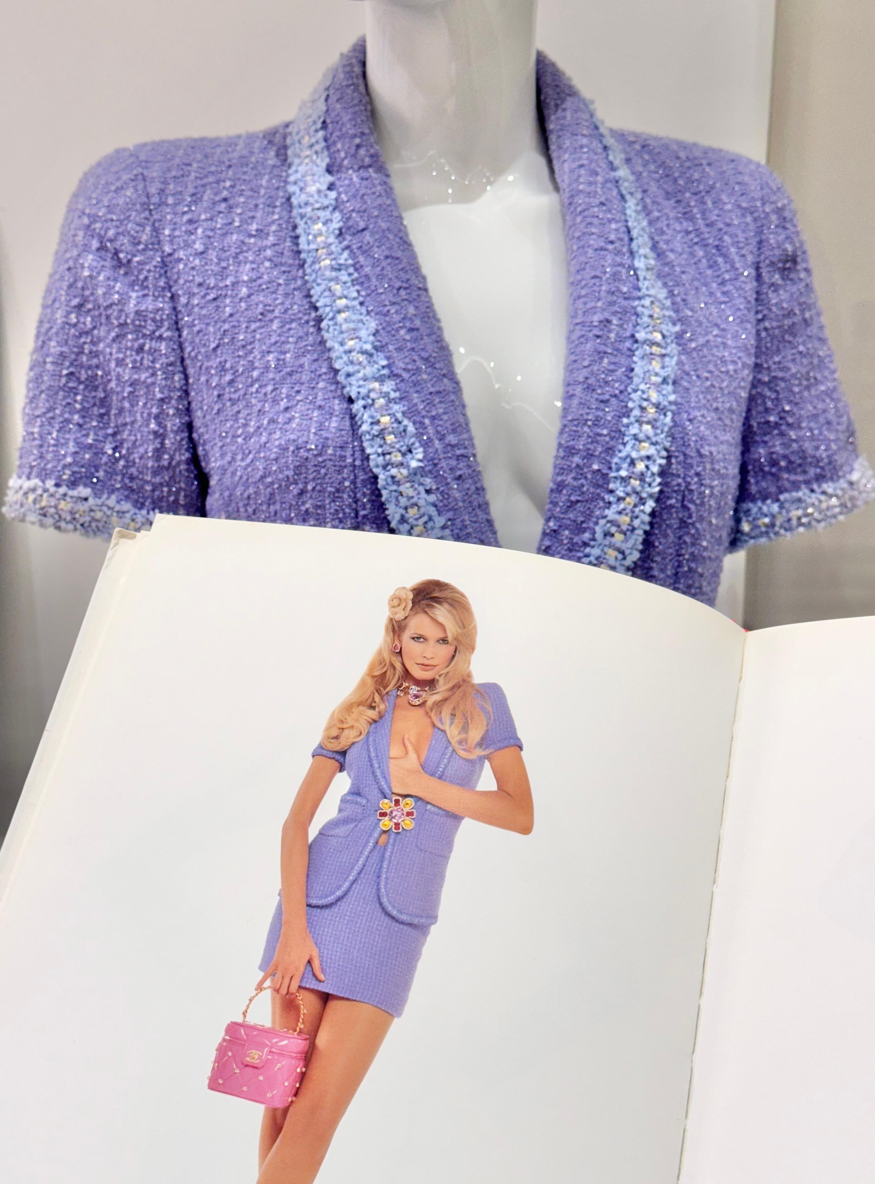 Chanel primavera 1995 Barbie colección pasarela fantasía chaqueta tweed en venta 5