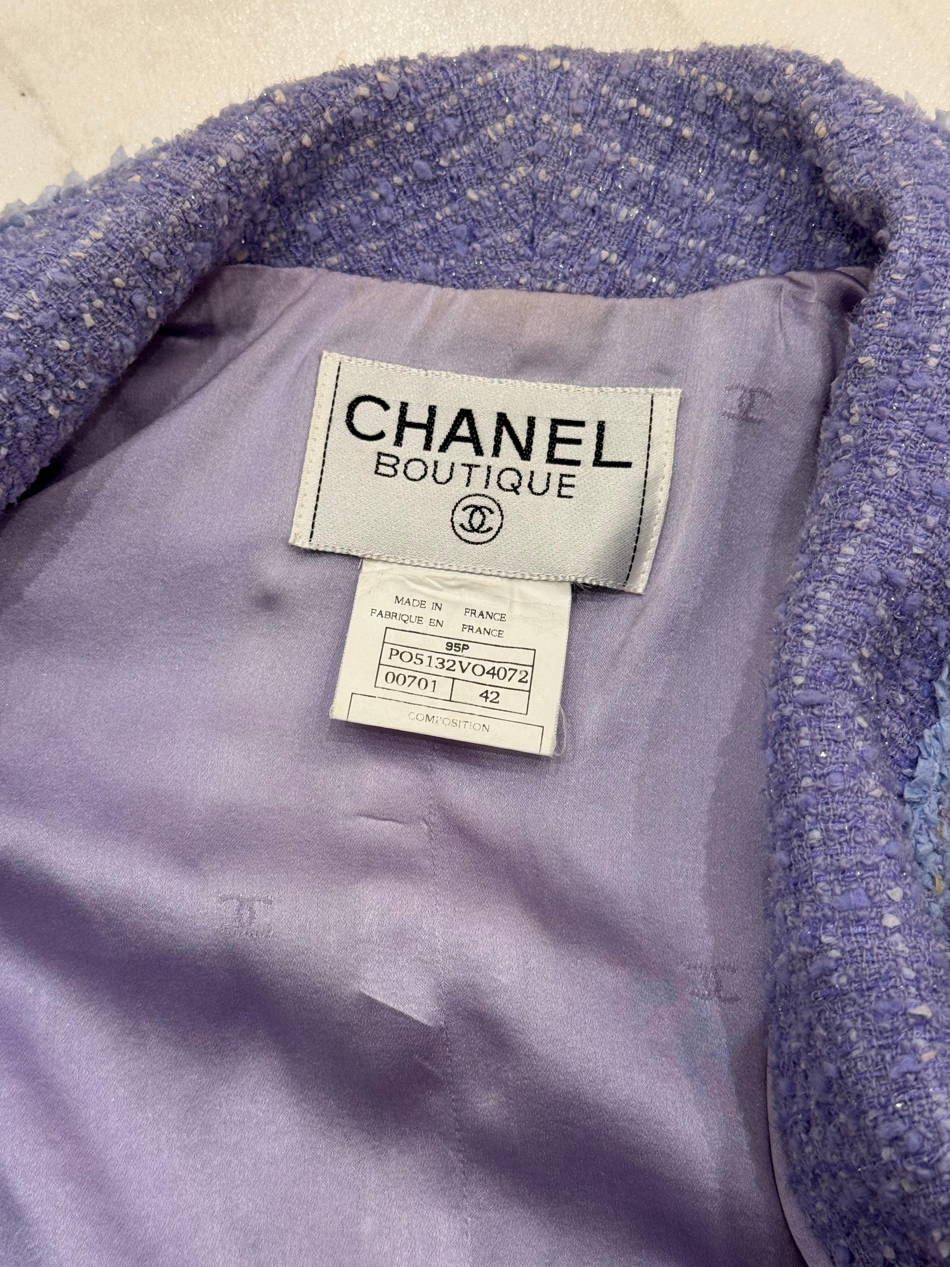 Chanel primavera 1995 Barbie colección pasarela fantasía chaqueta tweed en venta 3
