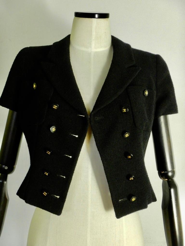 Women's Chanel Spring 1995 Black Cropped Wool Jacket