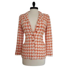 Used Chanel Spring 1995 Orange and White Sequined Tweed Jacket (Runway)