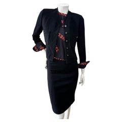 Chanel Spring 1996 Bouclé Three-Piece Suit with Typography Blouse