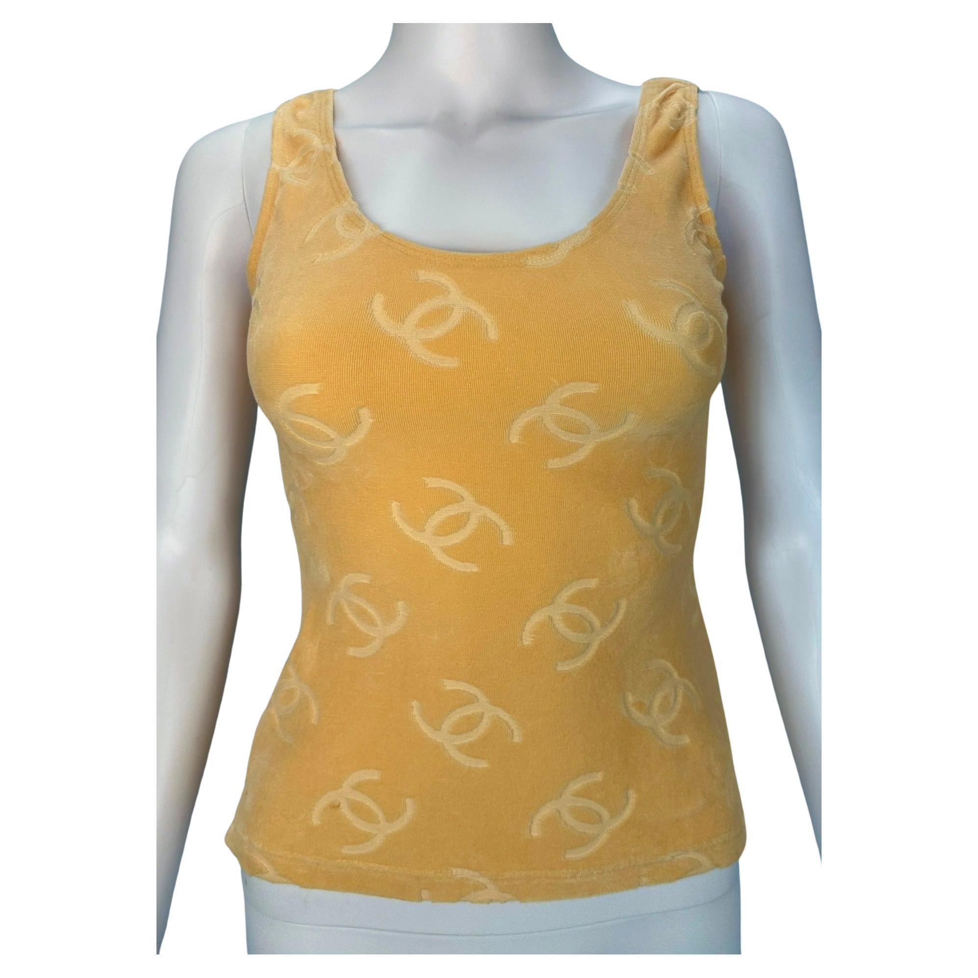 Chanel Spring 1996 Peach Velvet Velour Monogram Tank Top