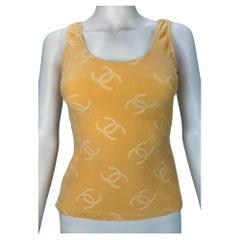 Chanel Spring 1996 Peach Velvet Velour Monogram Tank Top