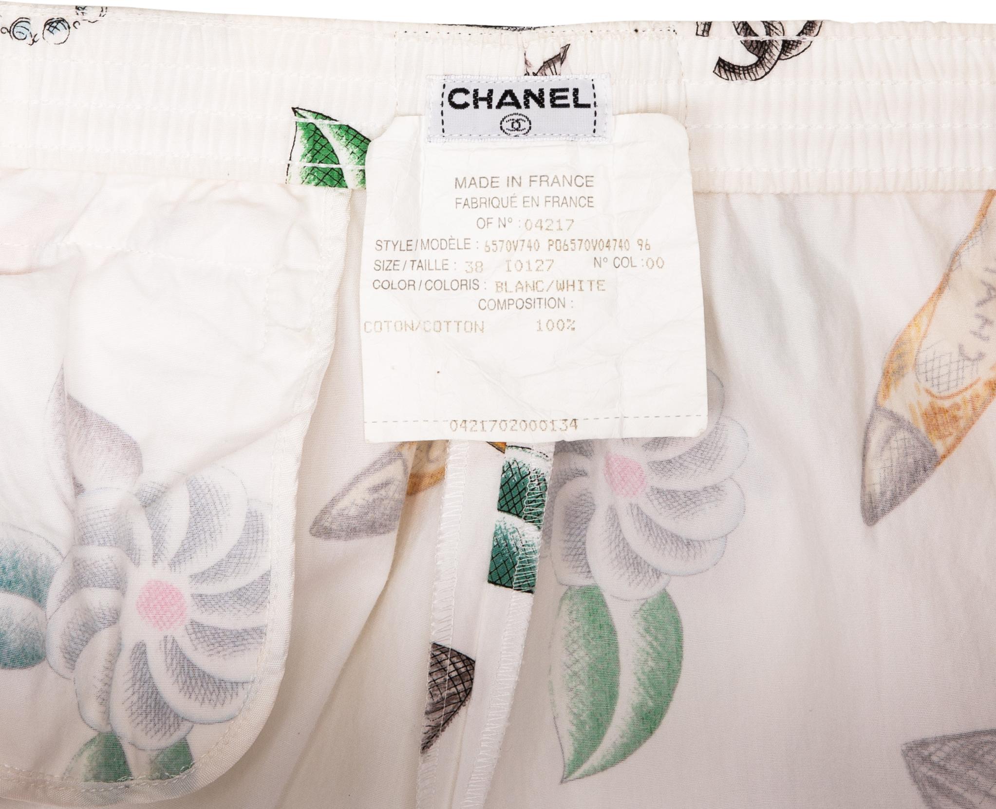 Beige Chanel Spring 1996 Runway Printed Lounge Shorts