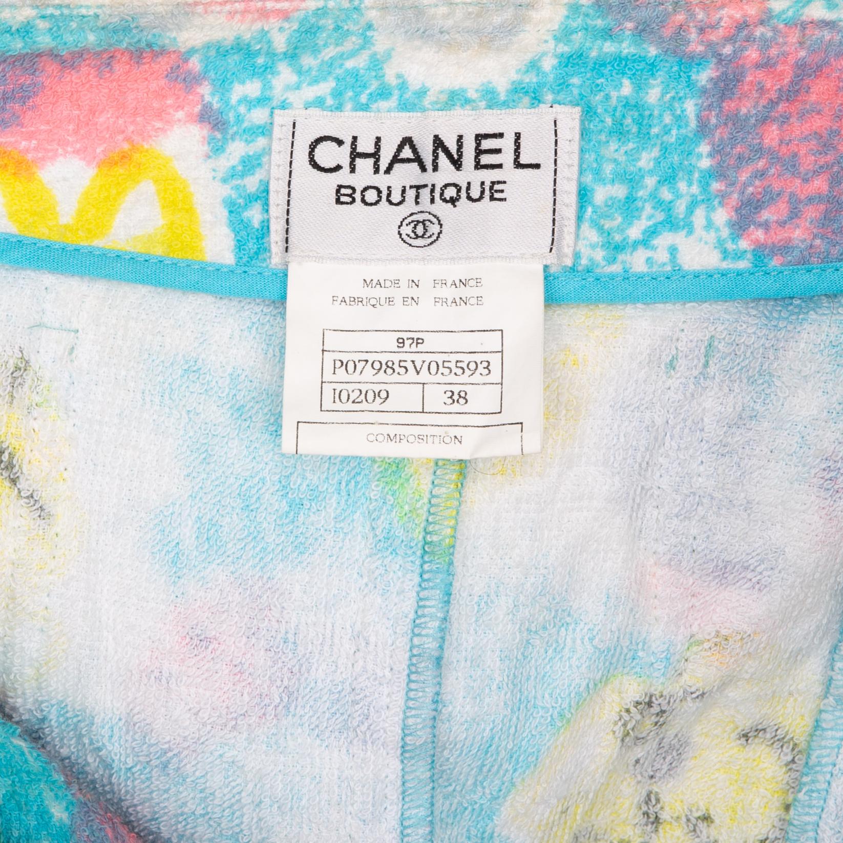 Chanel Spring 1997 Runway Printed Terrycloth Skirt Set In Excellent Condition In San Diego, CA