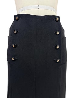 Chanel Spring 1997 Vintage Black Double-Breasted CC Button Midi Skirt