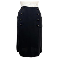 Chanel Spring 1997 Vintage Black Double-Breasted CC Button Midi Skirt