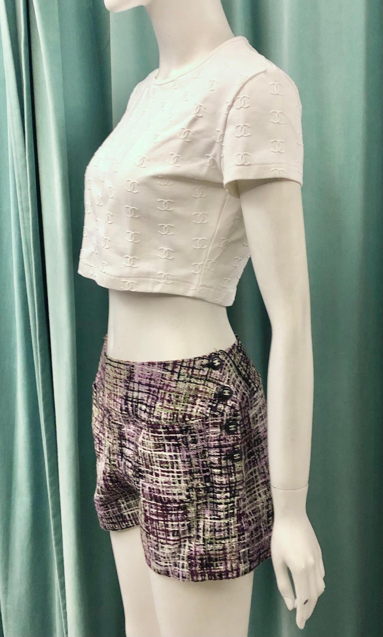 Gray Chanel Spring 1997 White “CC” Cropped Top  For Sale