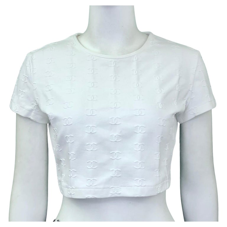 Chanel Spring 1997 White “CC” Cropped Top  For Sale