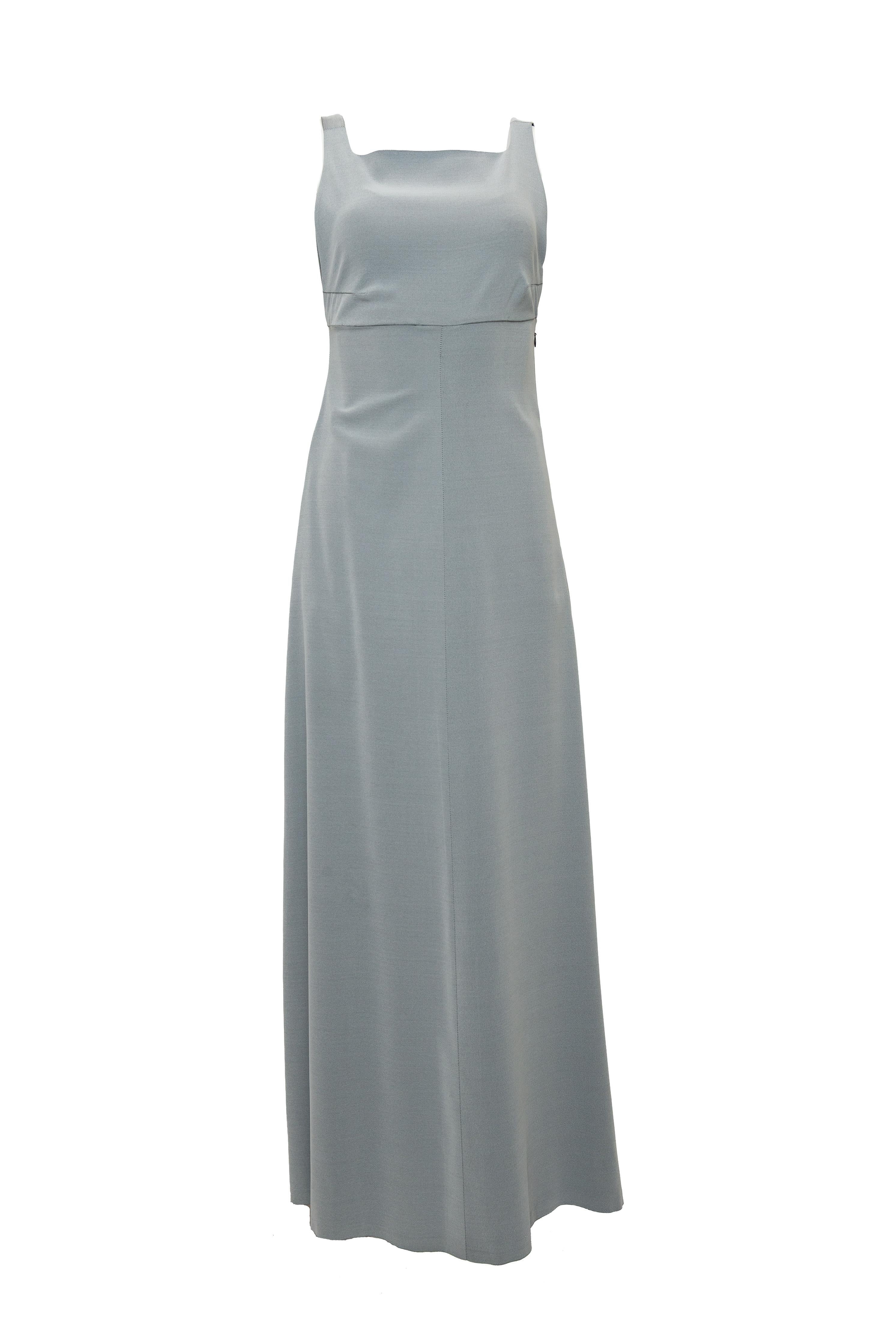 Chanel Spring 1998 Gray Empire Waist Gown With Black Train en venta 1