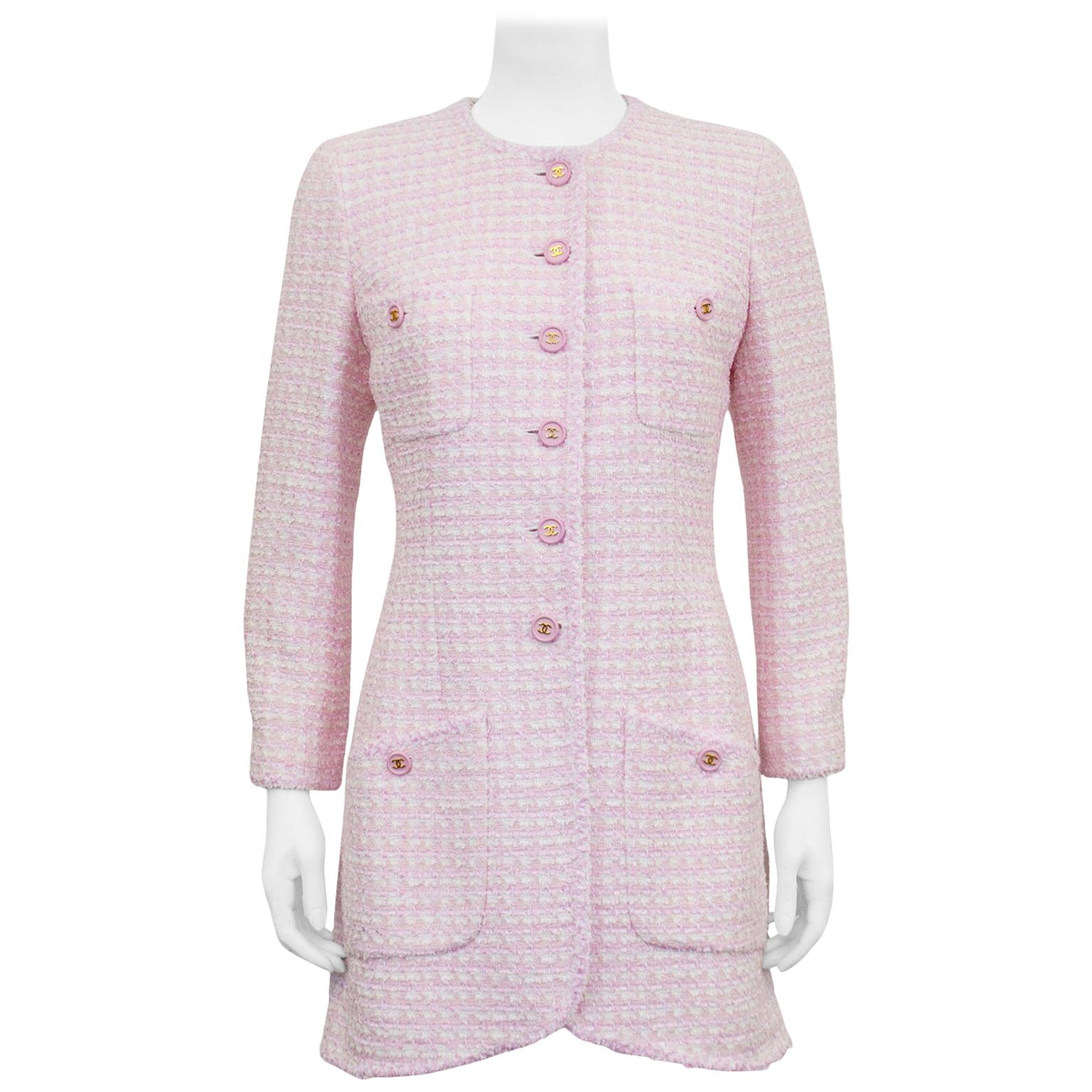 Chanel Spring 1998 Pink Bouclé 3/4 Length Jacket at 1stDibs | chanel ...