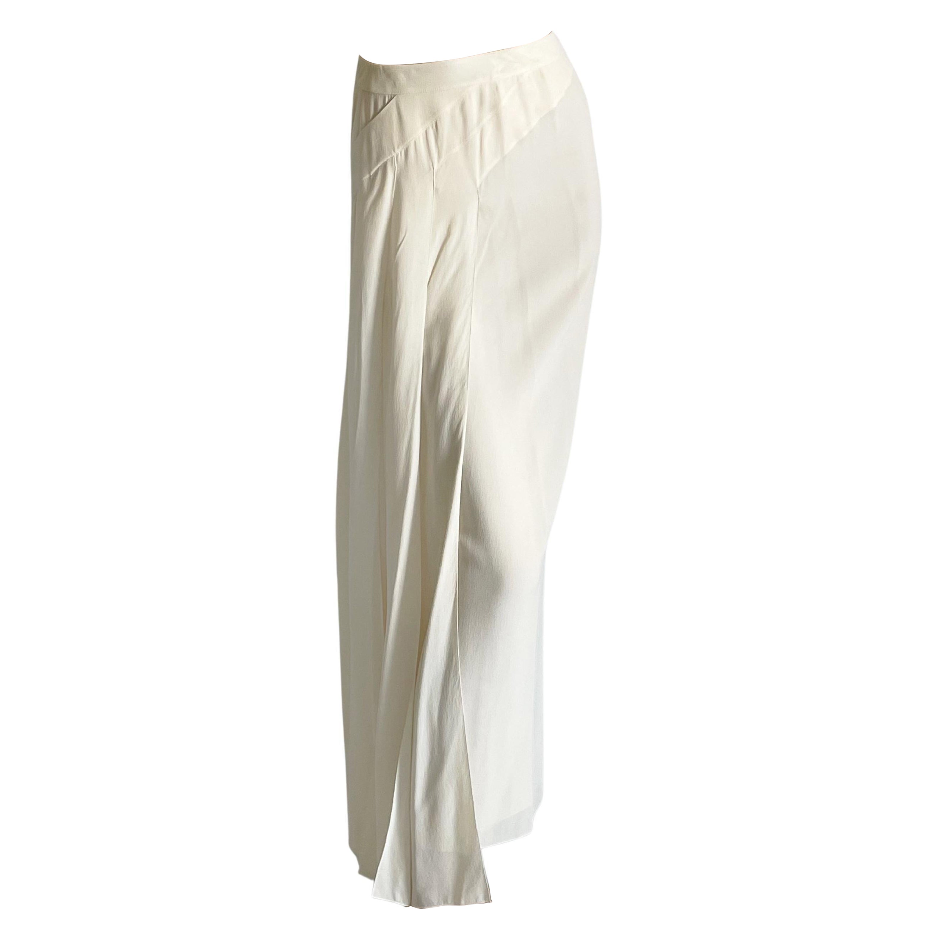 Chanel Spring 1999 Eggshell Silk Asymmetric Panel Skirt France HTF Rare