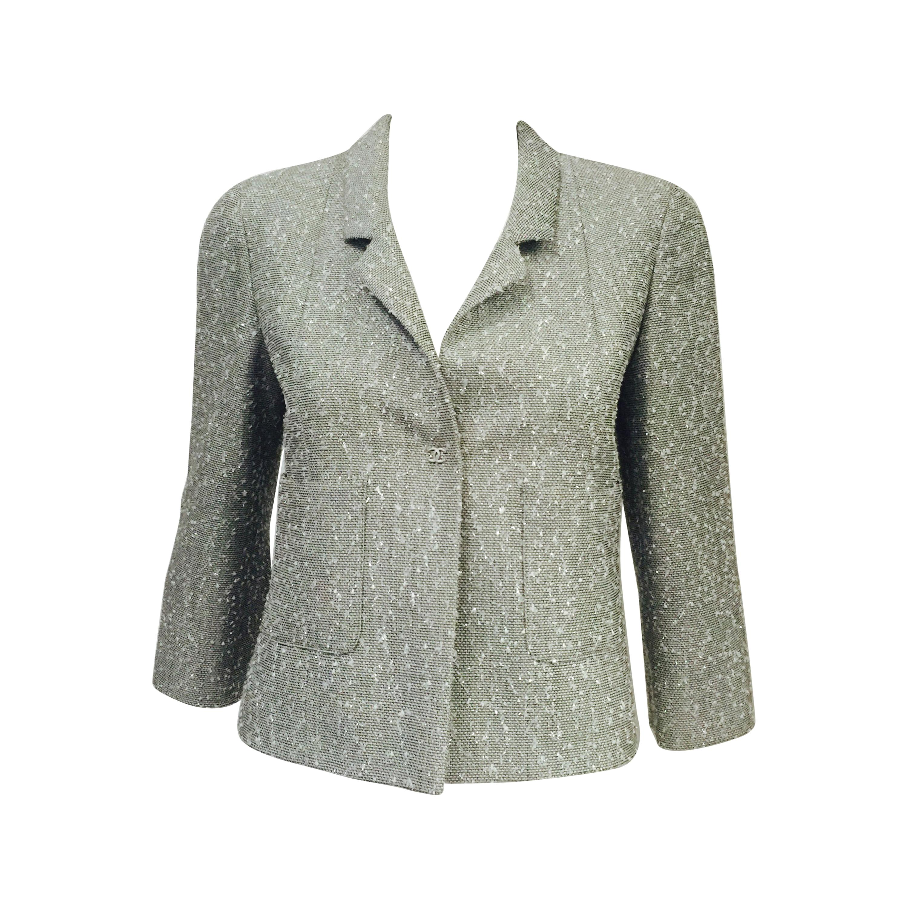 Chanel Spring 1999 Graphite and Silver Micro Weave Cropped Jacket 