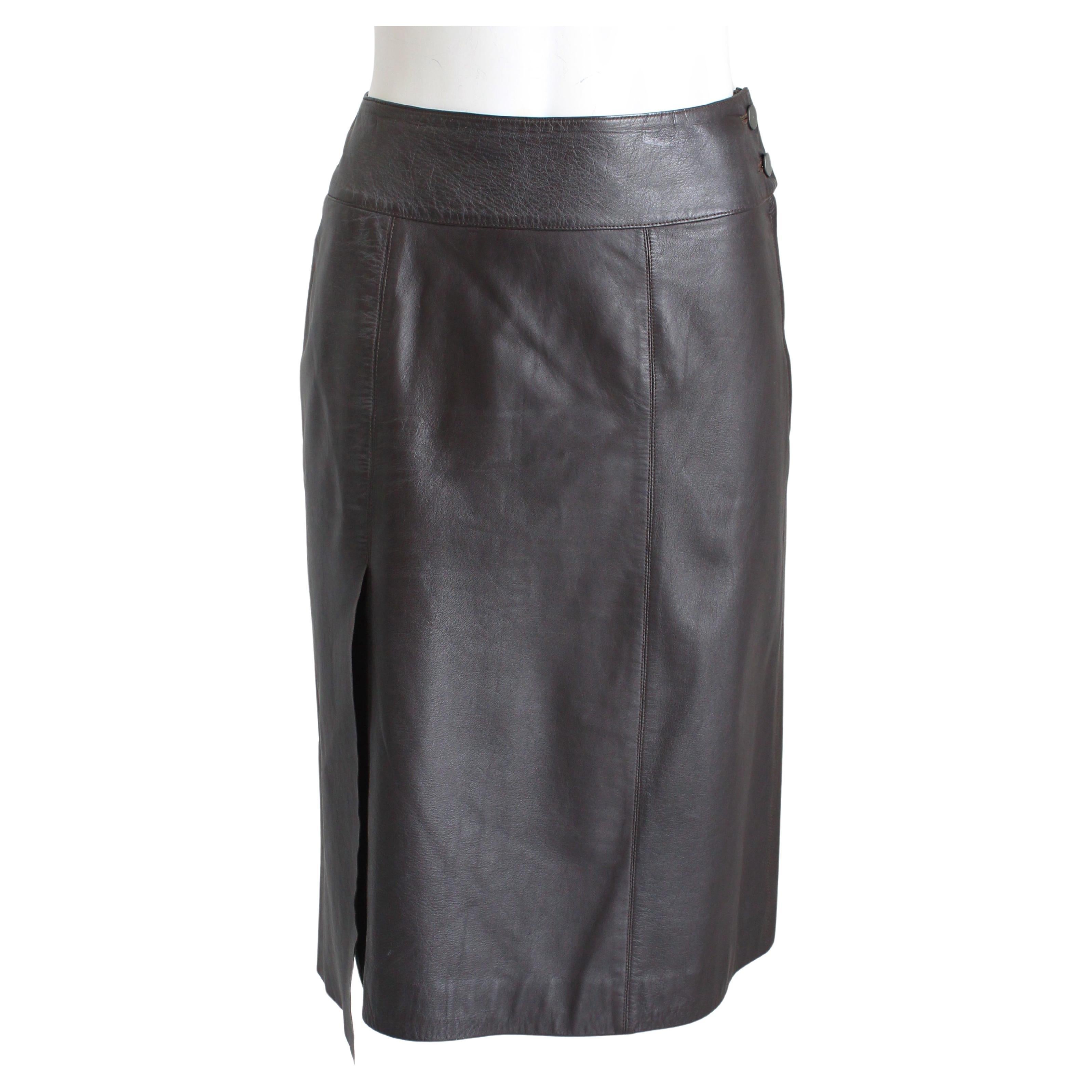 Chanel Spring 1999 Mocha Lambskin Asymmetric Leather Skirt Sz 36 Vintage