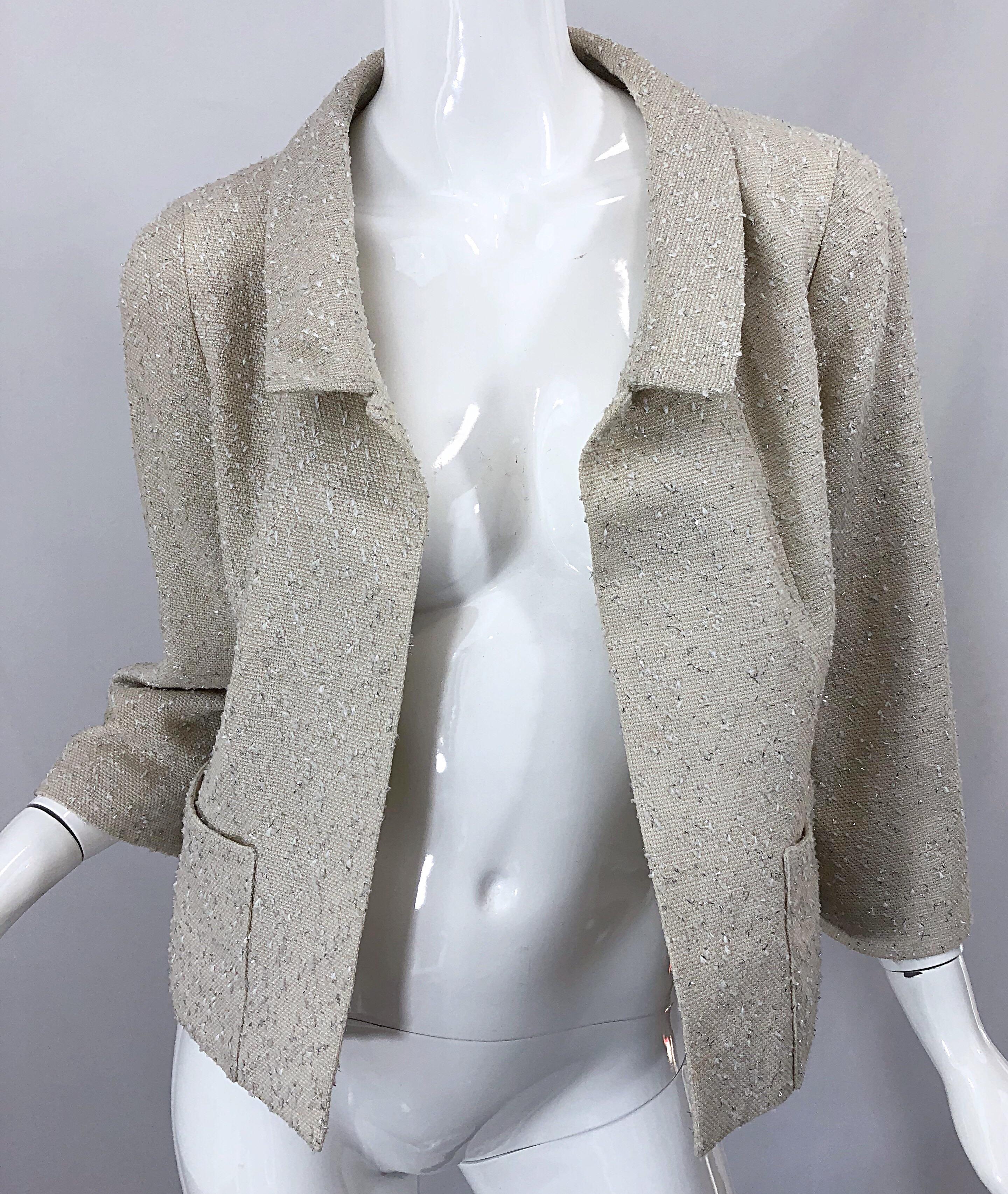 Chanel Spring 1999 Size 36 Fantasy Tweet Ivory Silver Vintage Cropped Jacket 99P 1