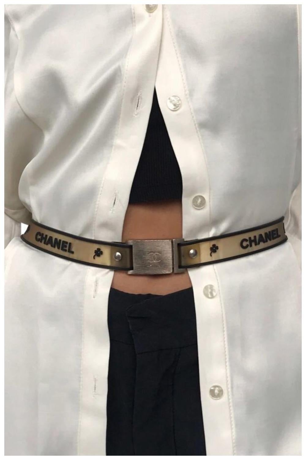 Chanel Spring 2001 Rubber Logo & Clover Belt Silverbuckle Vintage For Sale 15