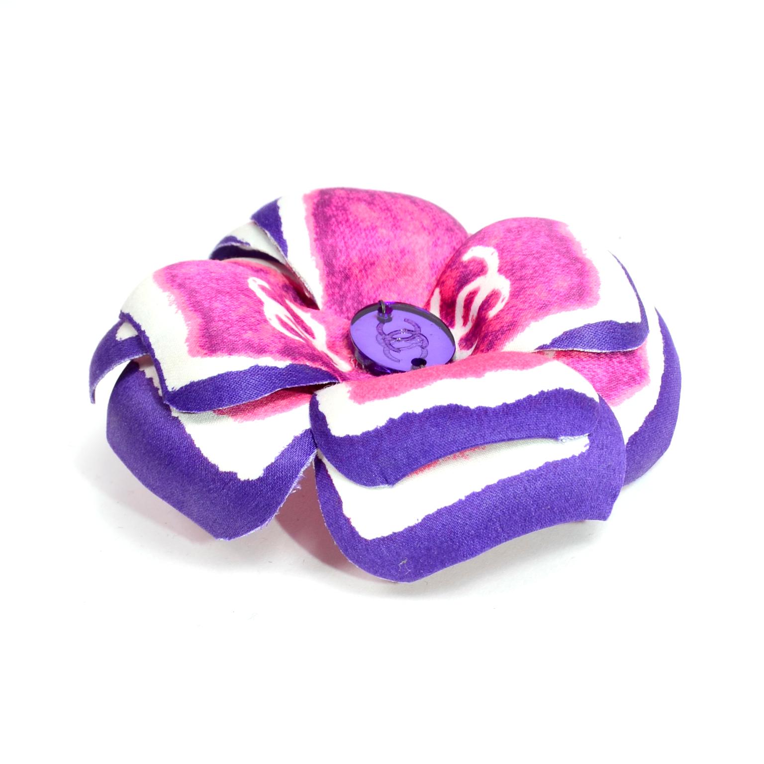 Women's Chanel Spring 2001 Violet and Pink Camellia Flower Brooch W Tags & Original Box