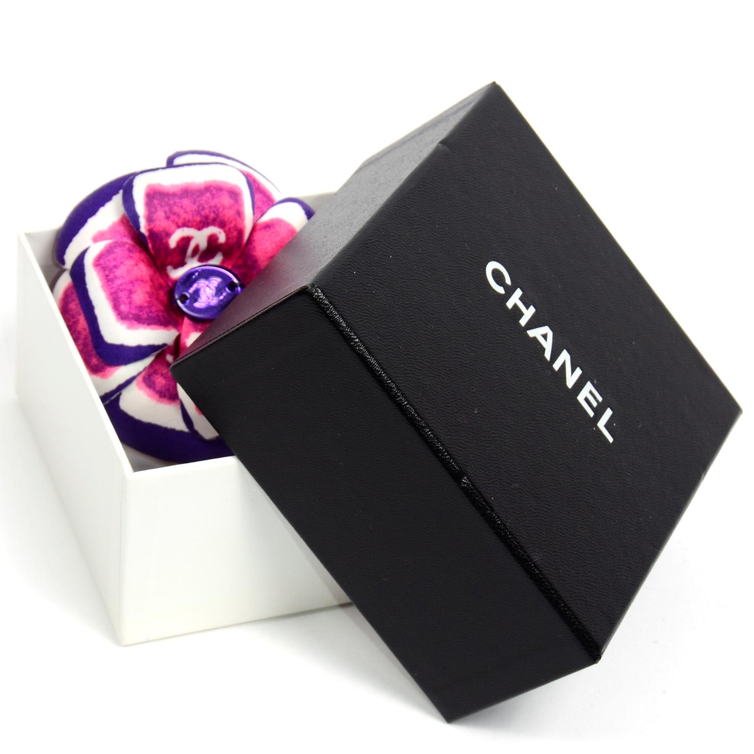 Chanel Spring 2001 Violet and Pink Camellia Flower Brooch W Tags & Original Box 3