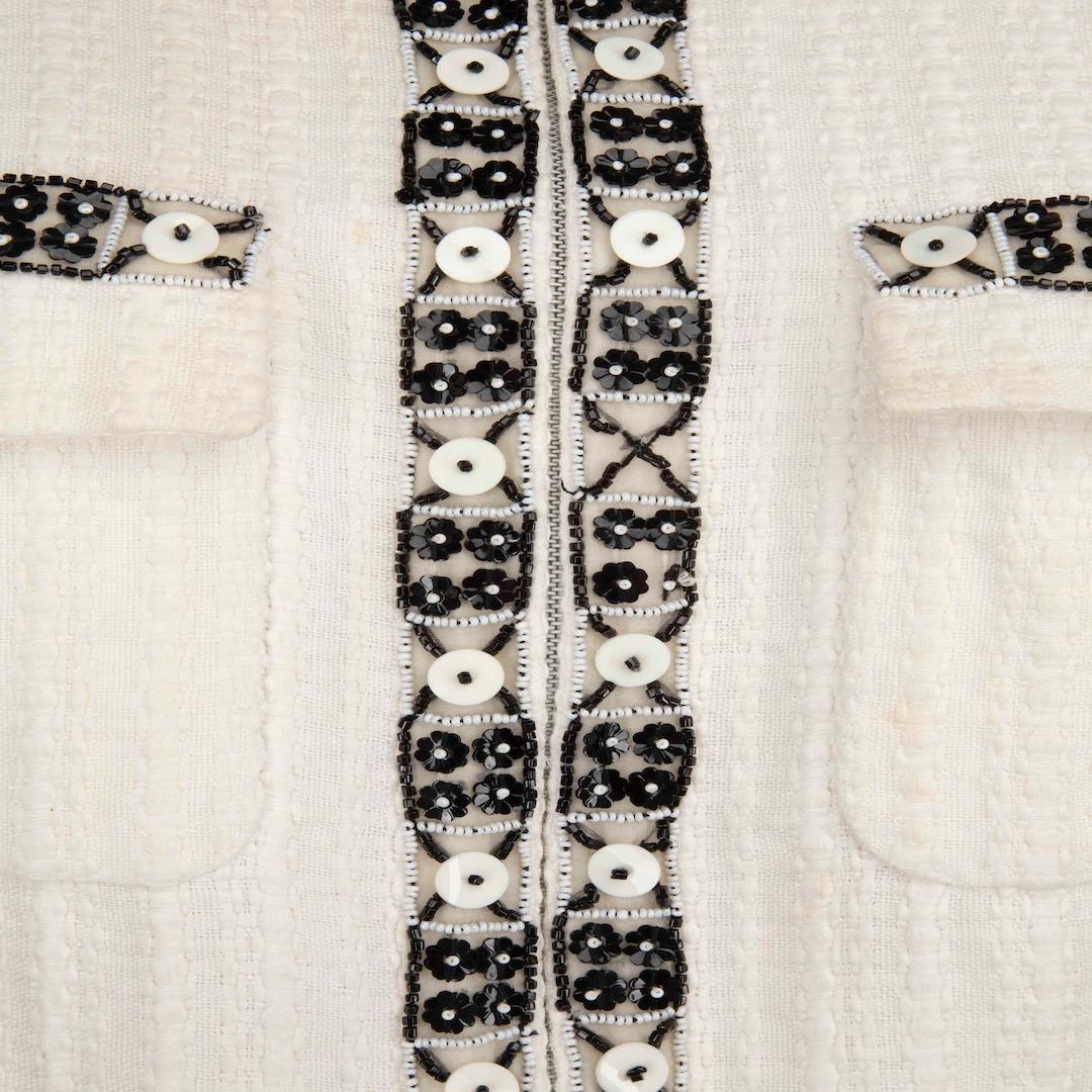Beige Chanel Spring 2003 Ecru Embroidered Blazer Size M For Sale
