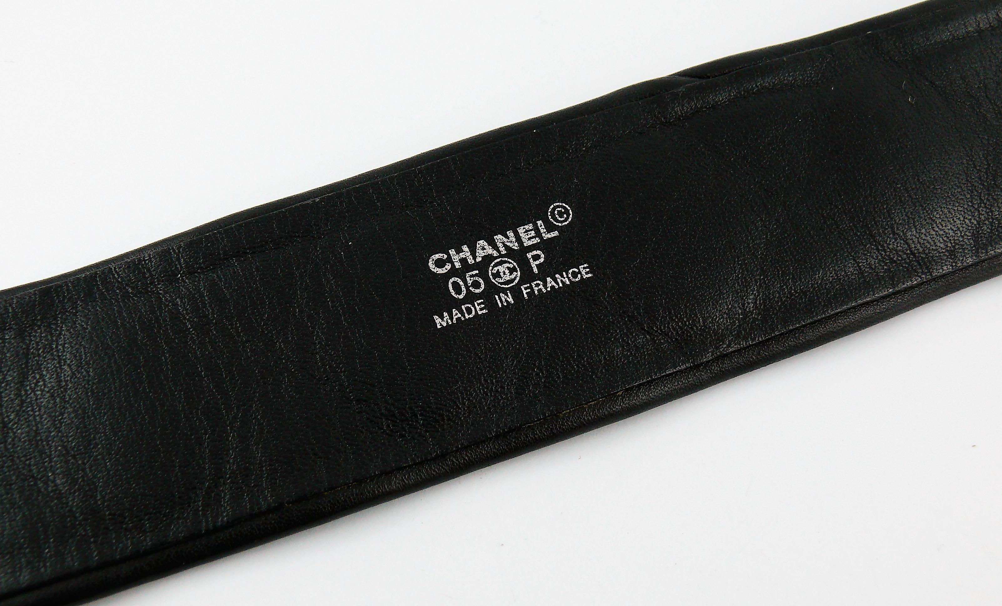 Chanel Spring 2005 Black and Grey Cambon CC Logo Quilted Leather Wide Belt 13