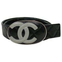 Chanel Spring 2005 Black and Grey Cambon CC Logo Quilted Leather Wide Belt