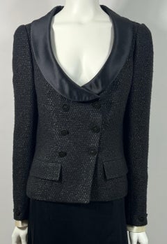 Chanel Spring 2005 Black Double Breasted Tweed Jacket w/ removable cuffs-Size 40