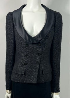 Chanel Spring 2005 Black Double Breasted Tweed Jacket w/ removable cuffs-Size 40