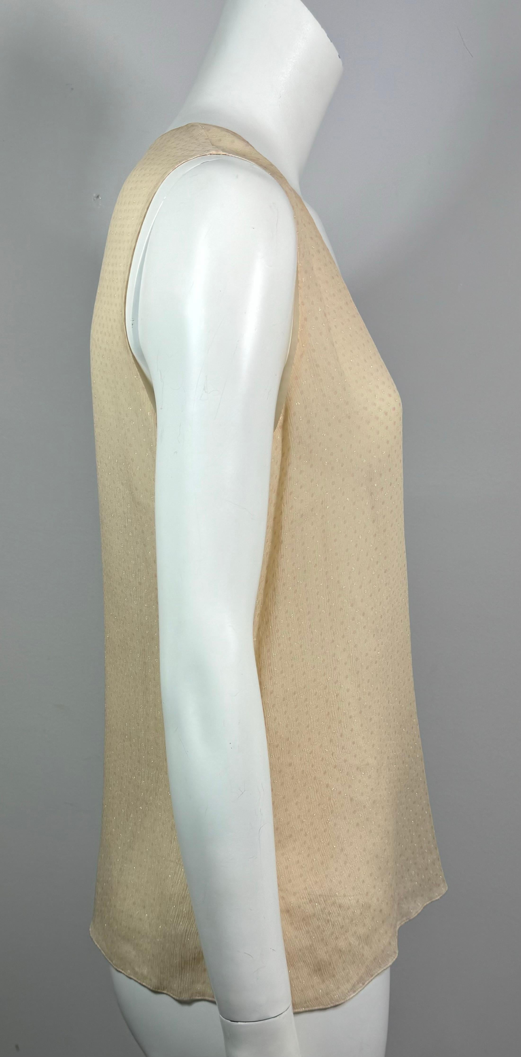 Women's Chanel Spring 2005 Cream Pink and Gold Sleeveless Silk Top-Size 42 For Sale