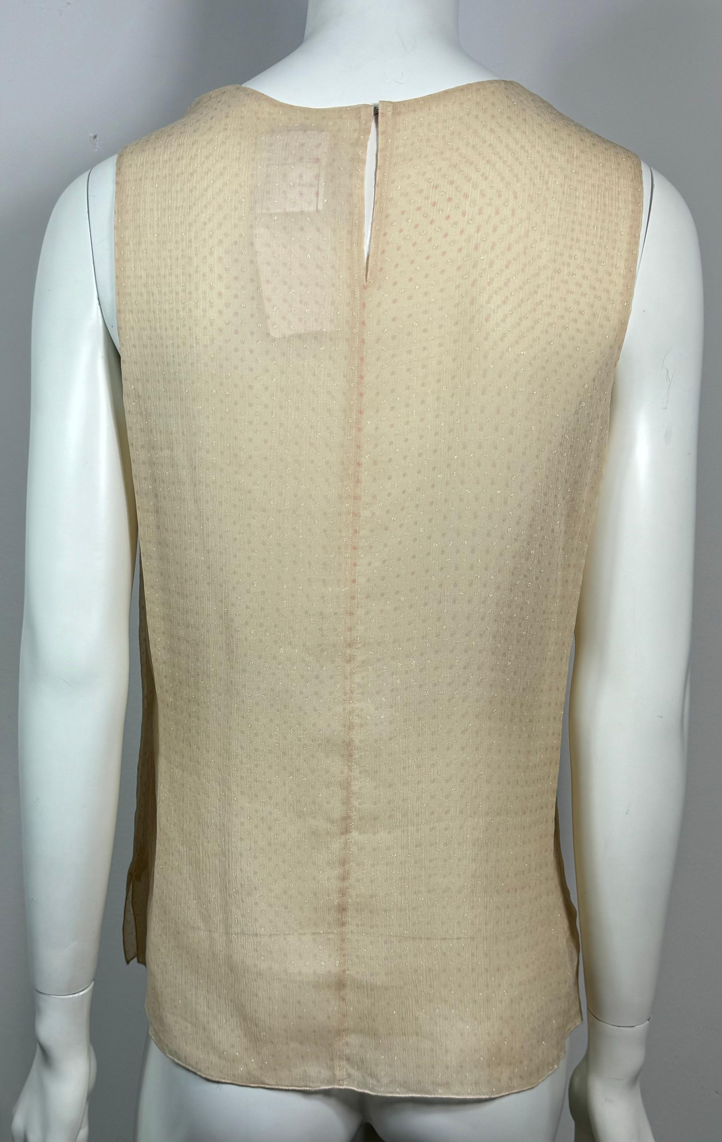 Chanel Spring 2005 Cream Pink and Gold Sleeveless Silk Top-Size 42 For Sale 1