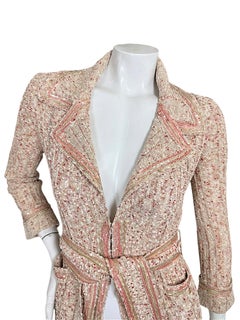 Chanel Spring 2006 06P Beige Pink Gold Sequin Belted Knit Cardigan Jacket