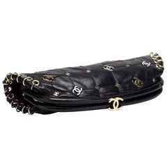 Chanel Spring 2007 Limited Edition Charm Rare Black Leather Clutch