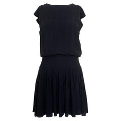 Chanel Spring 2007 Midnight Blue Crepe Chiffon Pleated Drop Waist Mini Dress