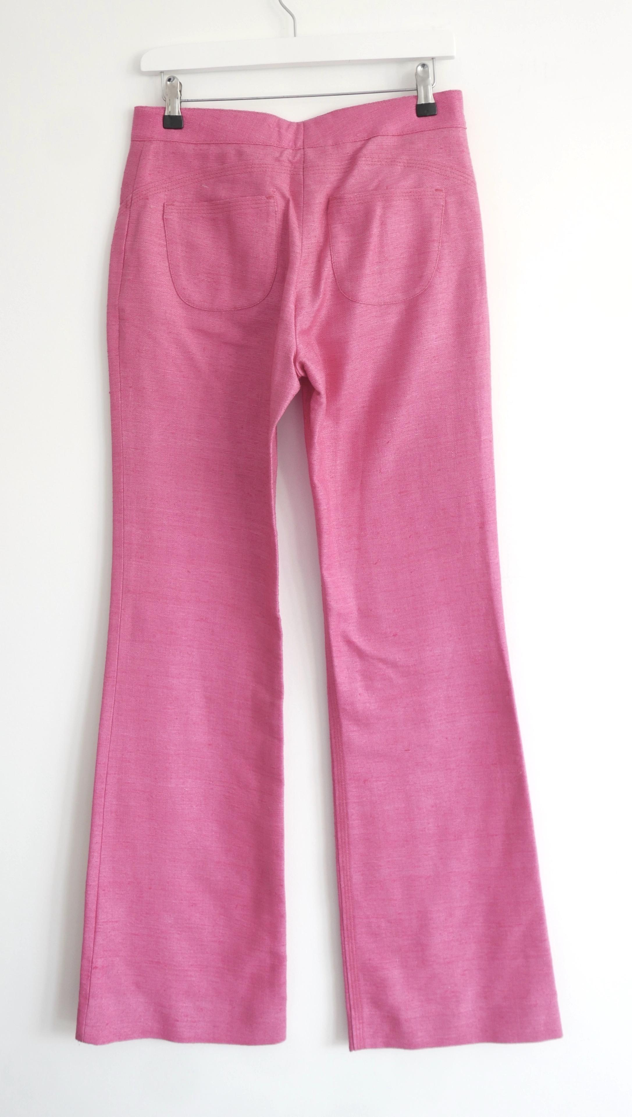 Chanel Spring 2007 Pink Slubbed Silk Flared Trousers In New Condition For Sale In London, GB