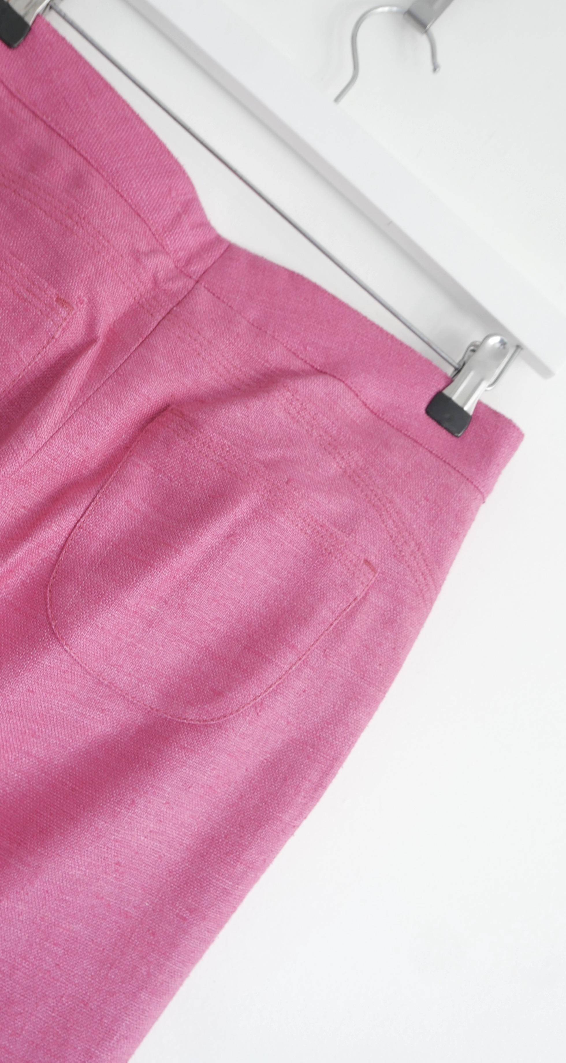 Women's Chanel Spring 2007 Pink Slubbed Silk Flared Trousers For Sale