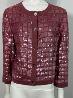 Chanel Spring 2008 Mauve Sequin Embellished Cashmere Cardigan-Size 40