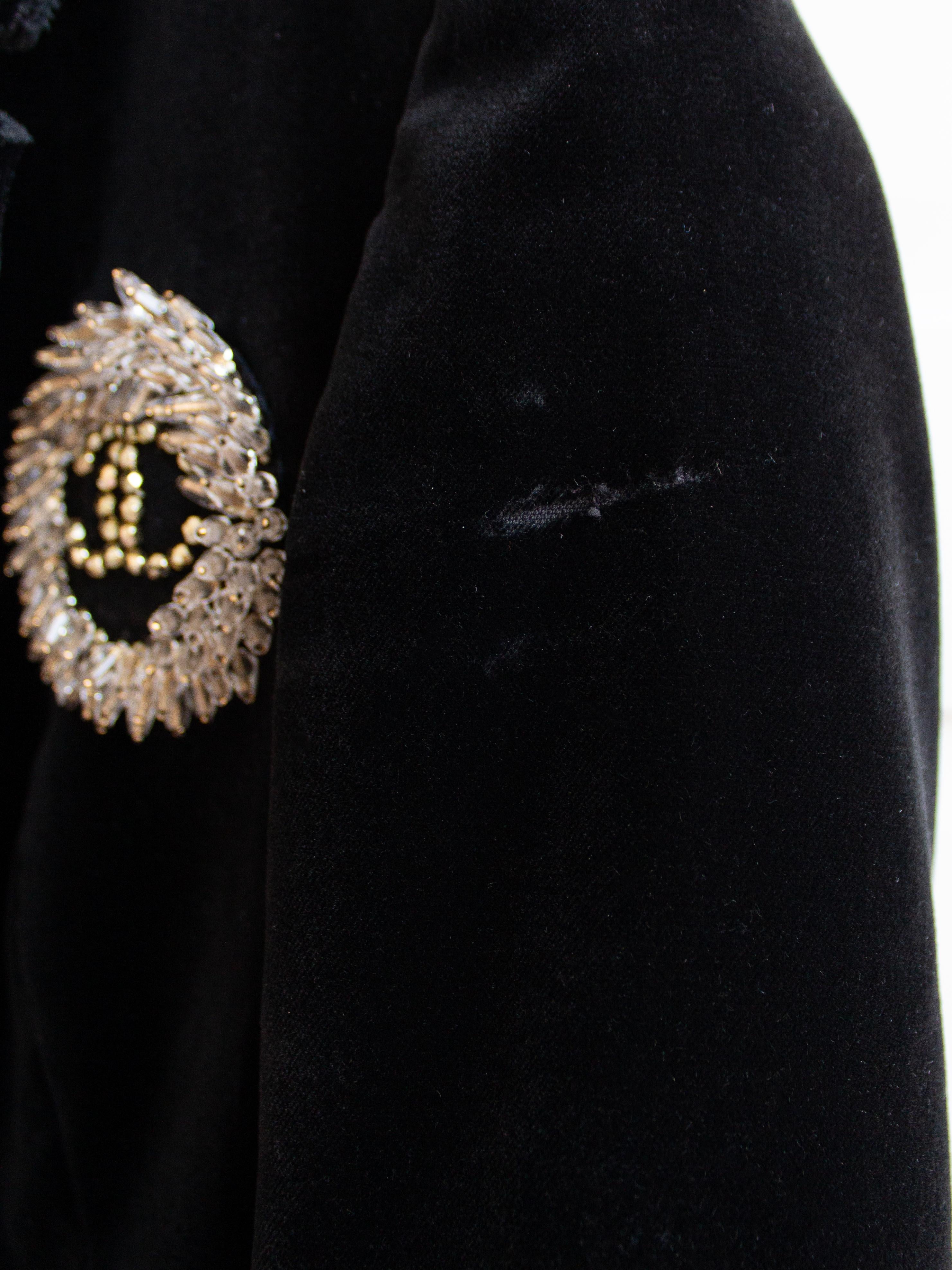 Chanel Spring 2010 Black Velvet Gold Beaded CC Crest 10P Jacket 12