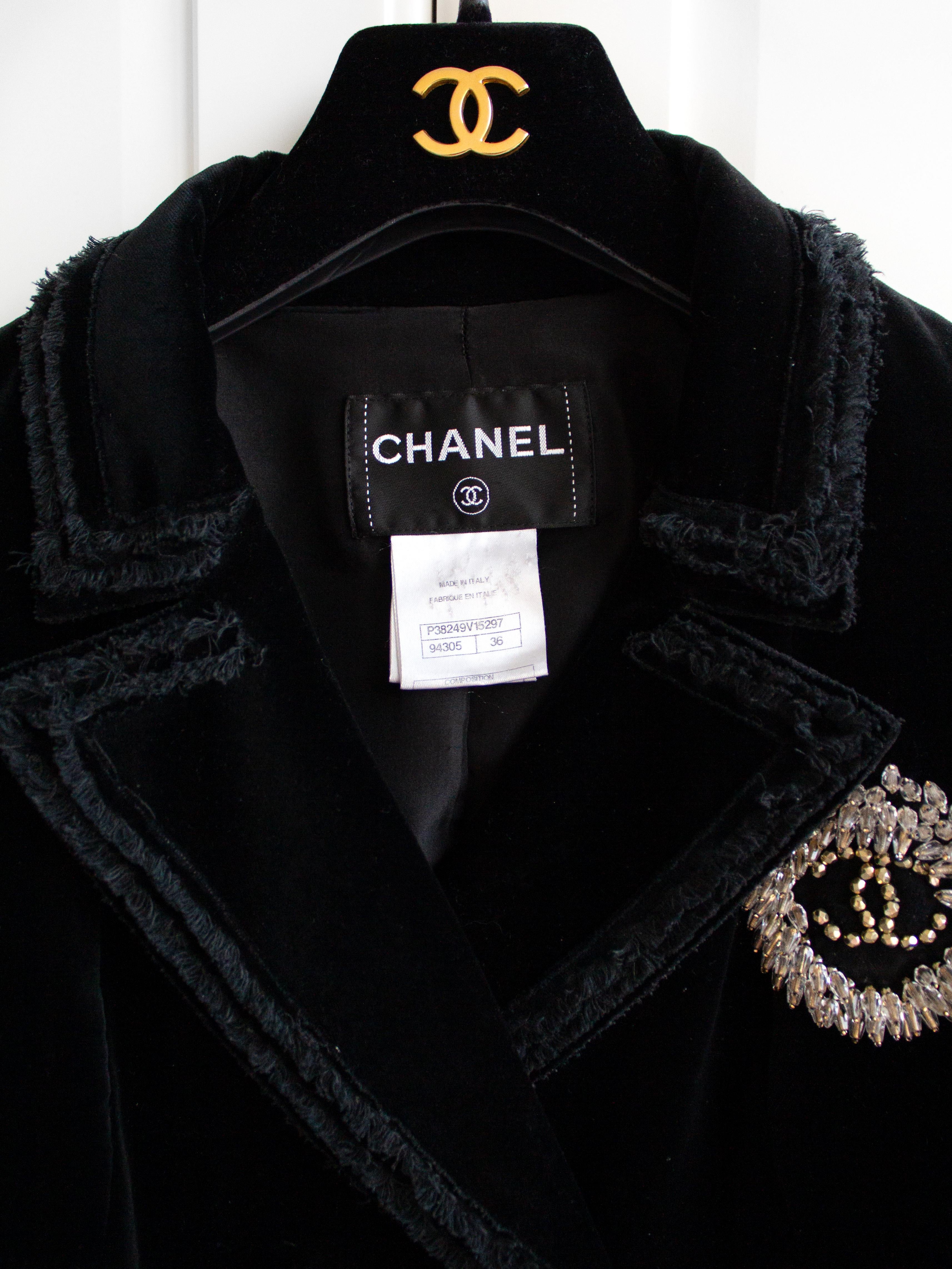 Chanel Spring 2010 Black Velvet Gold Beaded CC Crest 10P Jacket 1