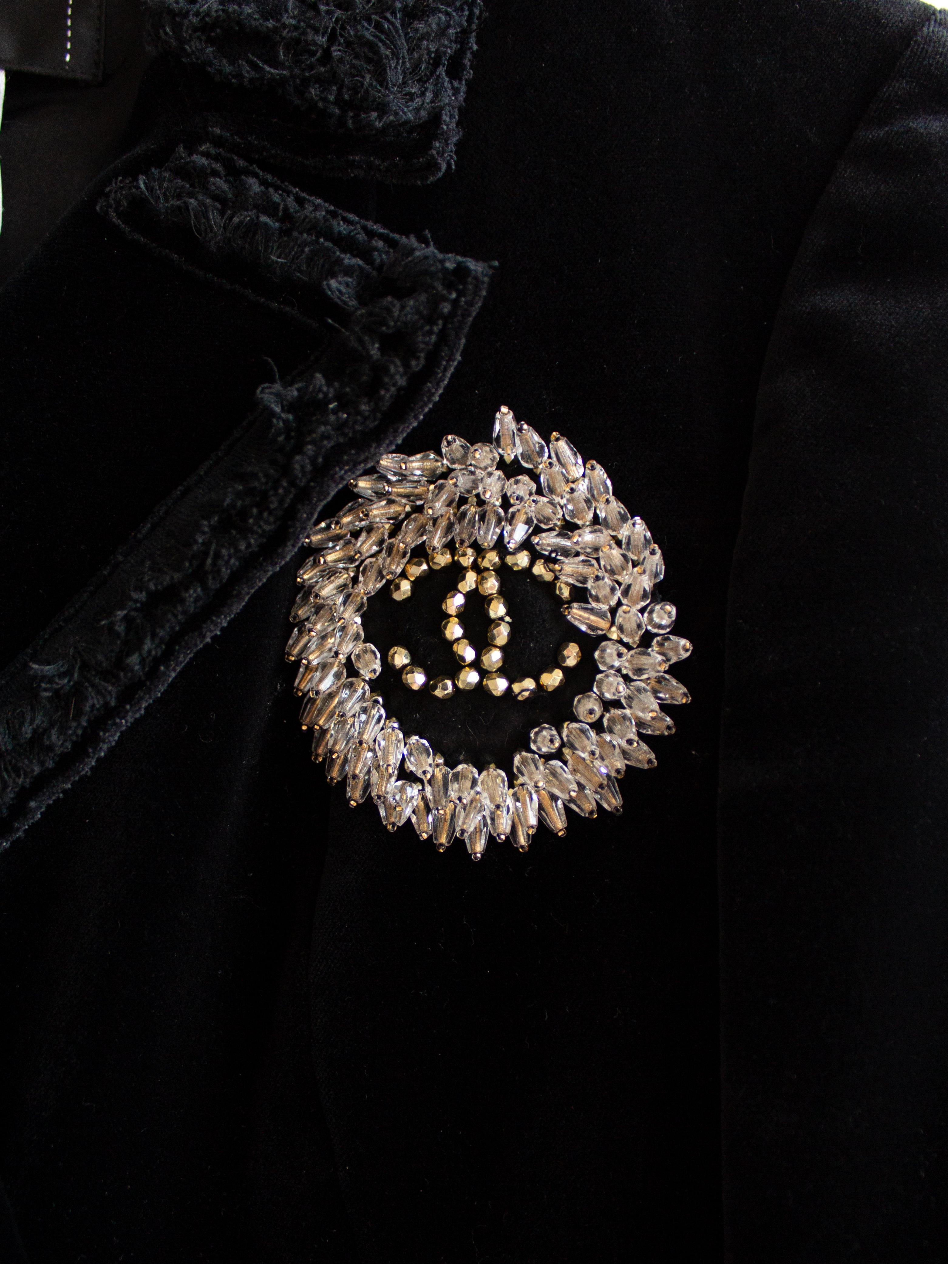 Chanel Spring 2010 Black Velvet Gold Beaded CC Crest 10P Jacket 2