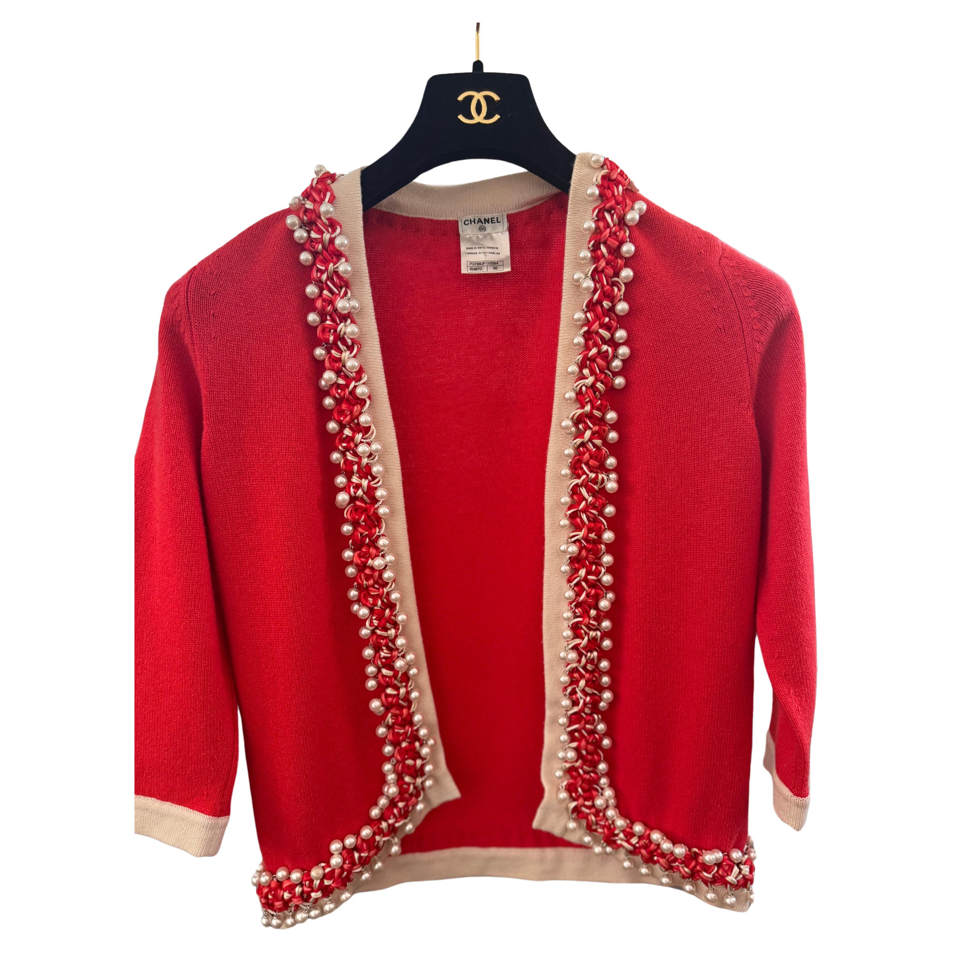 Chanel spring 2010 faux pearl embroidery cashmere cardigan  For Sale