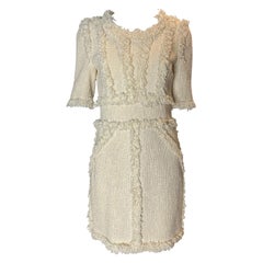 Chanel Spring 2010 Ivory Bouclé Mini Dress with Fringe Trim — Sample Size 38