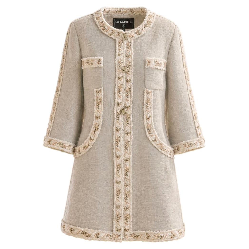 CHANEL Frühjahr 2010 Jewel Couture Stickerei Beige Leinen Jacke 44 FR