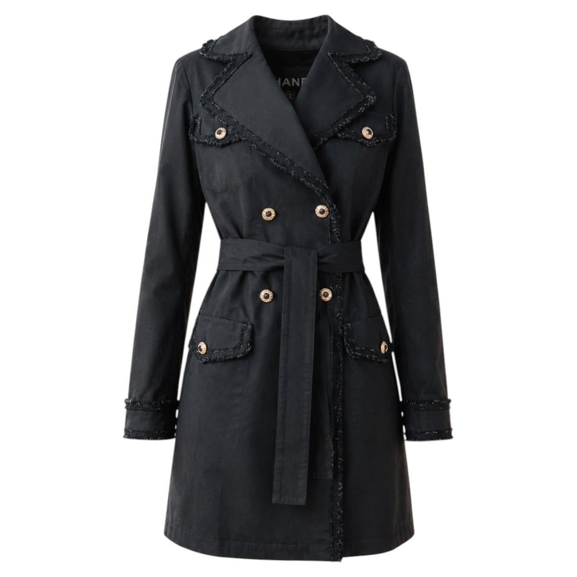 Chanel Spring 2010 Pastoral Black Trench CC Gripoix Buttons 34 FR
