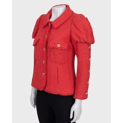 Chanel Spring 2010 Red Tweed Puffed Shoulders Jacket FR38