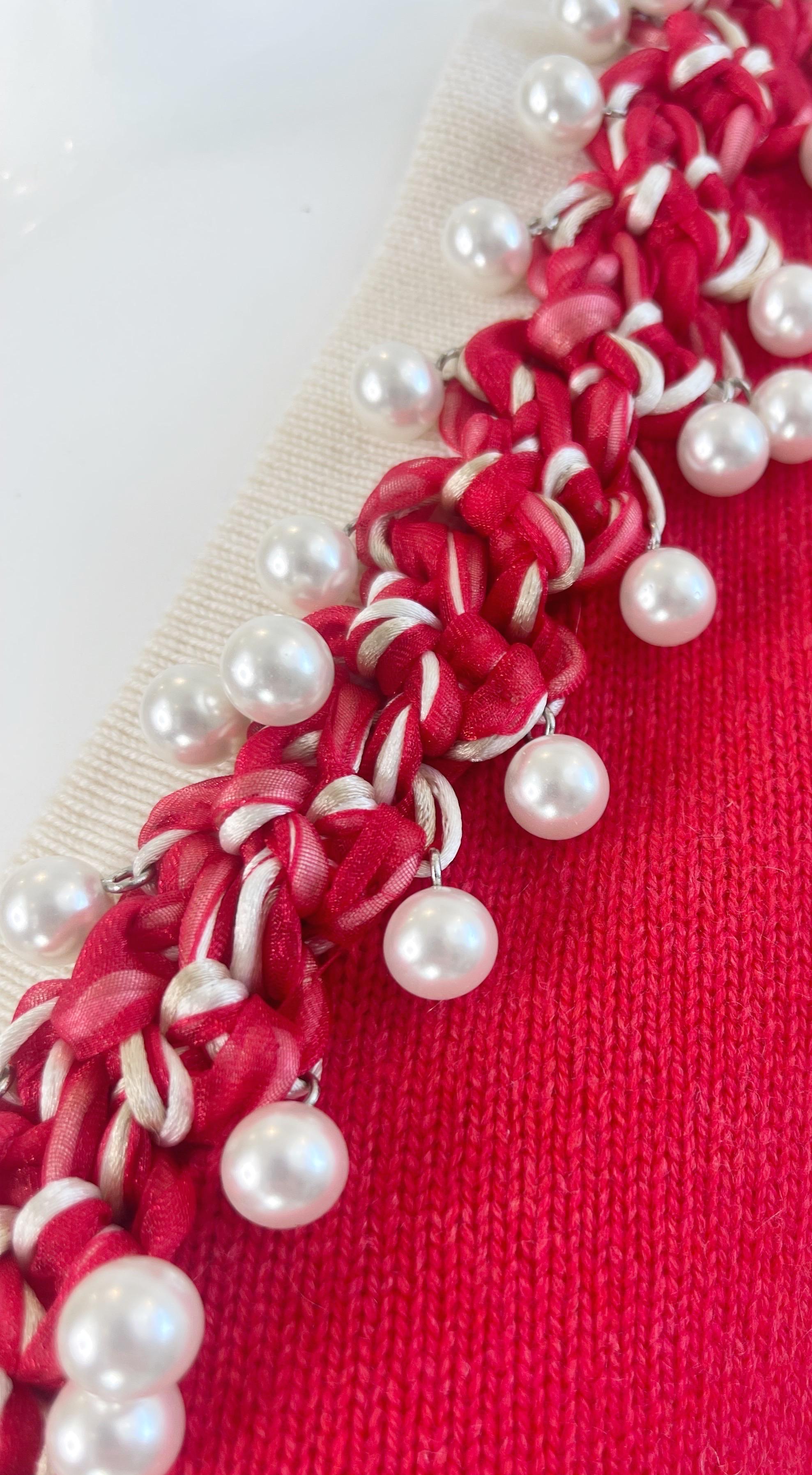Women's Chanel Spring 2010 Size 46 / 12 Red Cashmere Pearl Encrusted Cardigan Sweater