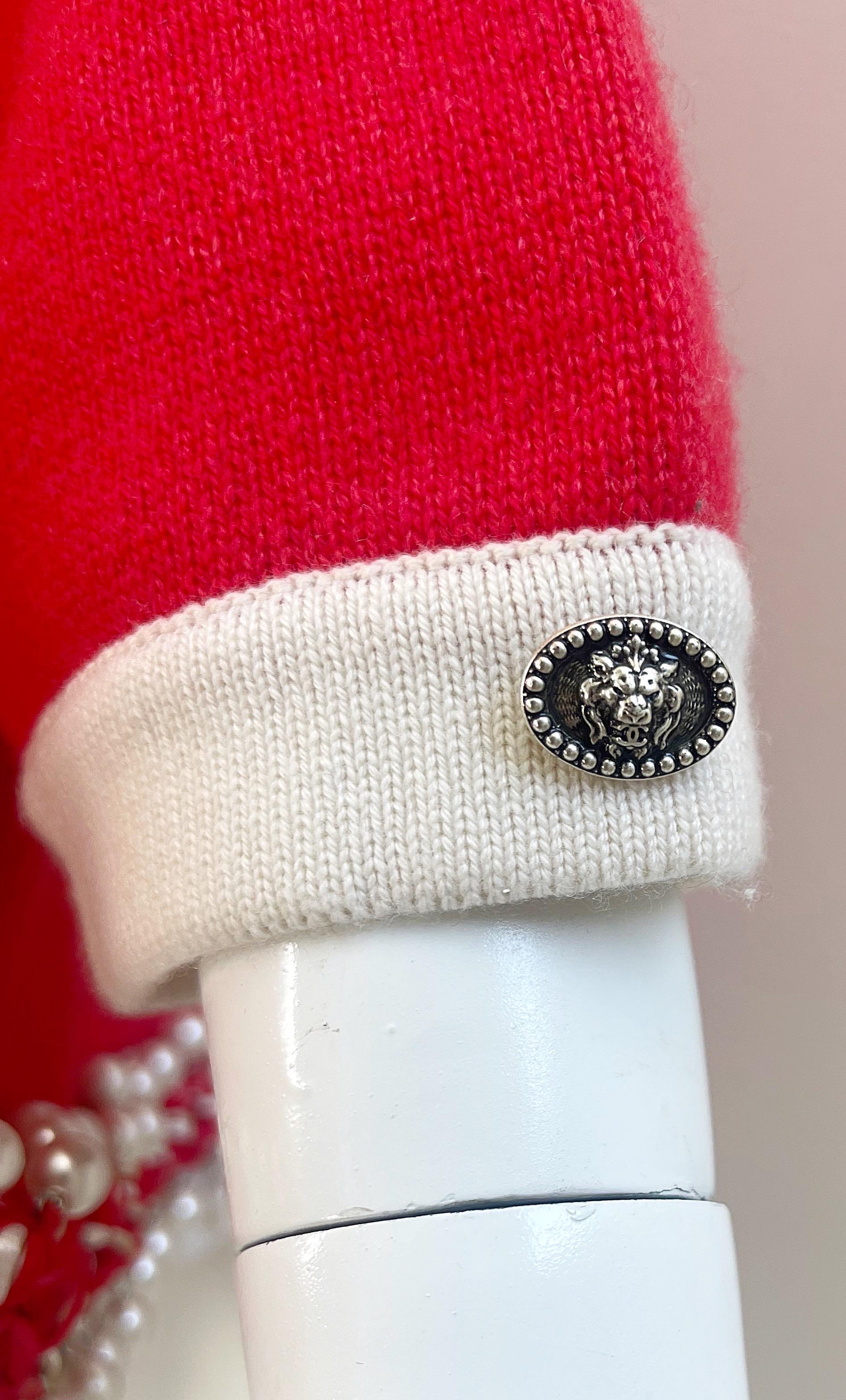 Chanel Spring 2010 Size 46 / 12 Red Cashmere Pearl Encrusted Cardigan Sweater 1