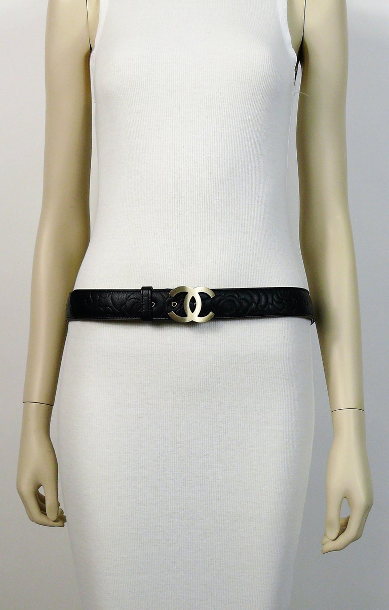 Chanel Spring 2012 Black Leather Camellia Flowers CC Belt at 1stDibs