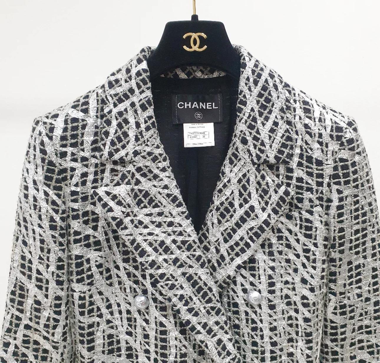 Donna Chanel Primavera 2012 Graffiti Tweed Nero Bianco Giacca Sz.38 in vendita