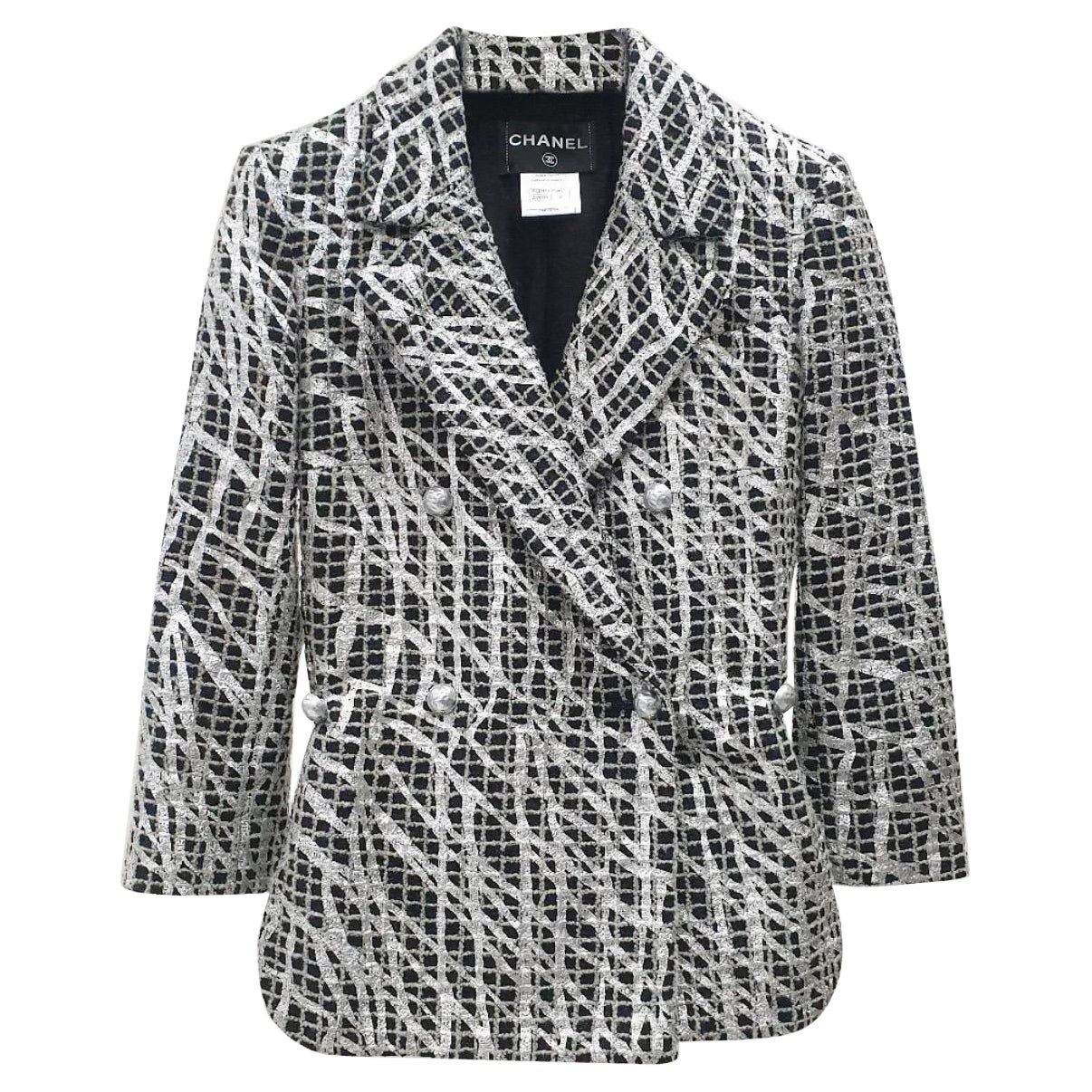 CHANEL Spring 2012 Graffiti Tweed Black White Jacket Sz.38 For Sale